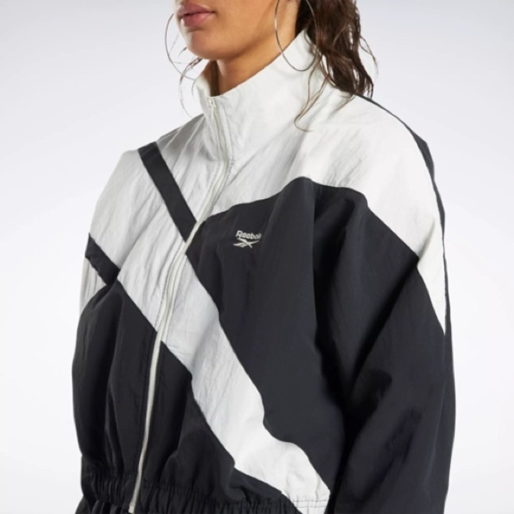 Reebok black-and-white cropped windbreaker jacket